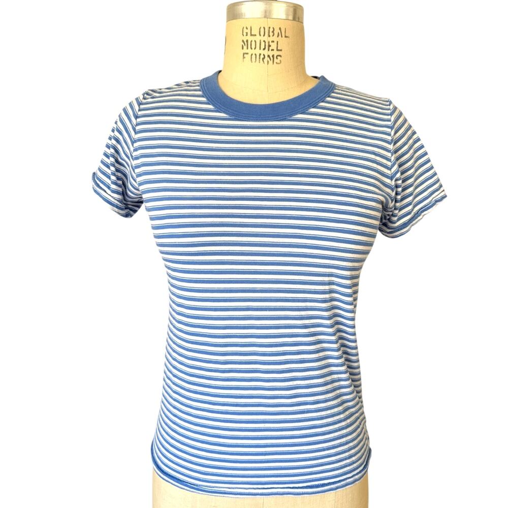 Big Bud Press Striped Cotton T-Shirt in Blue Size P/ Small